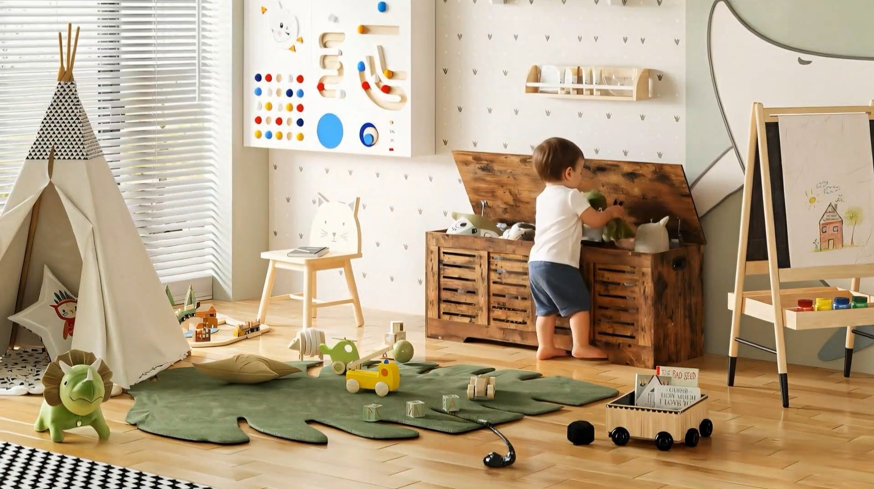 Amazon.com: DINZI LVJ Storage Chest, Flip-Top Wooden Toy Box with