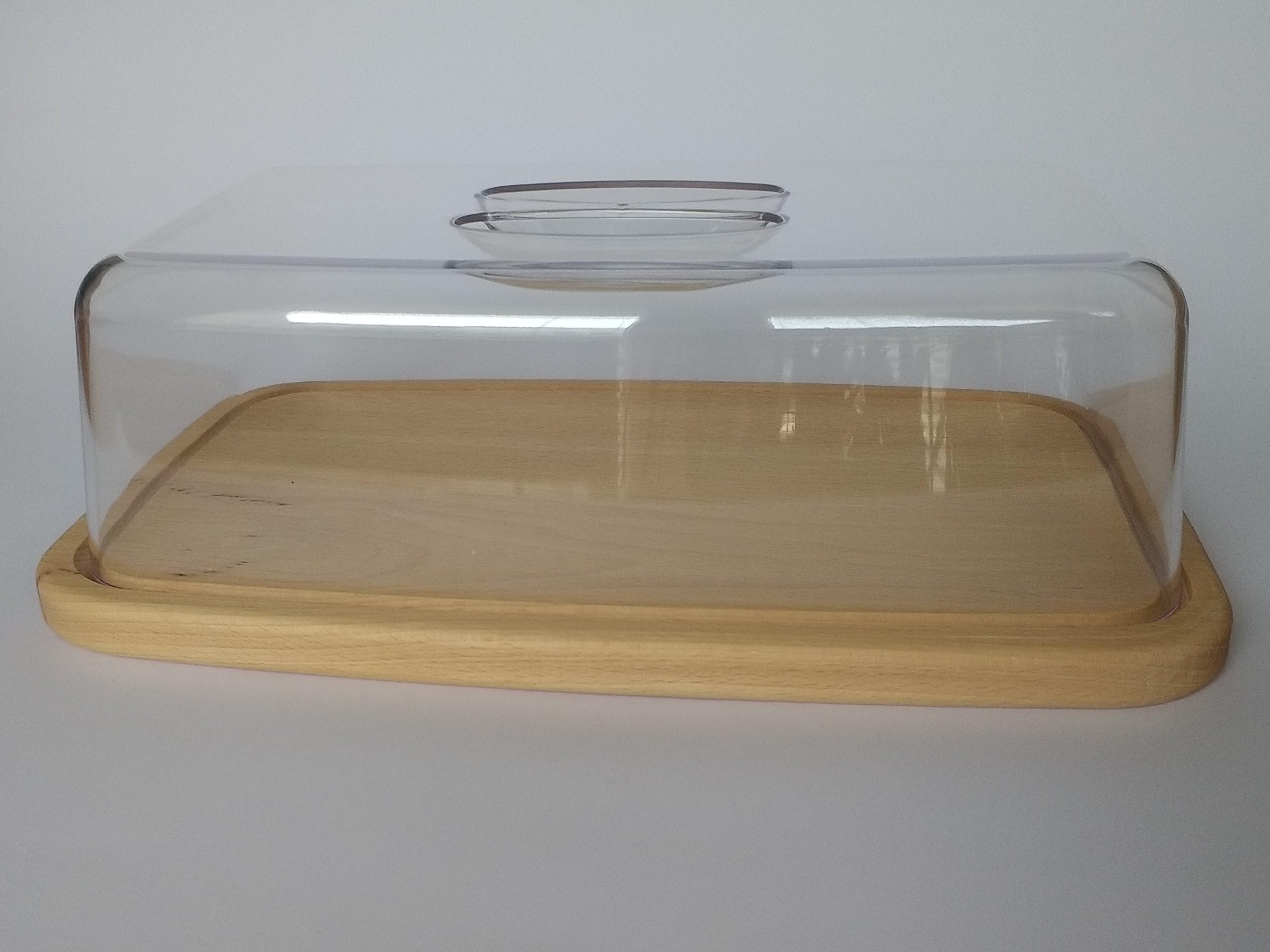 Tuuli Kitchen Rectangular Cheese Cake Dome Cover Wooden Chopping Board with Lid Cold Cuts Bread Container