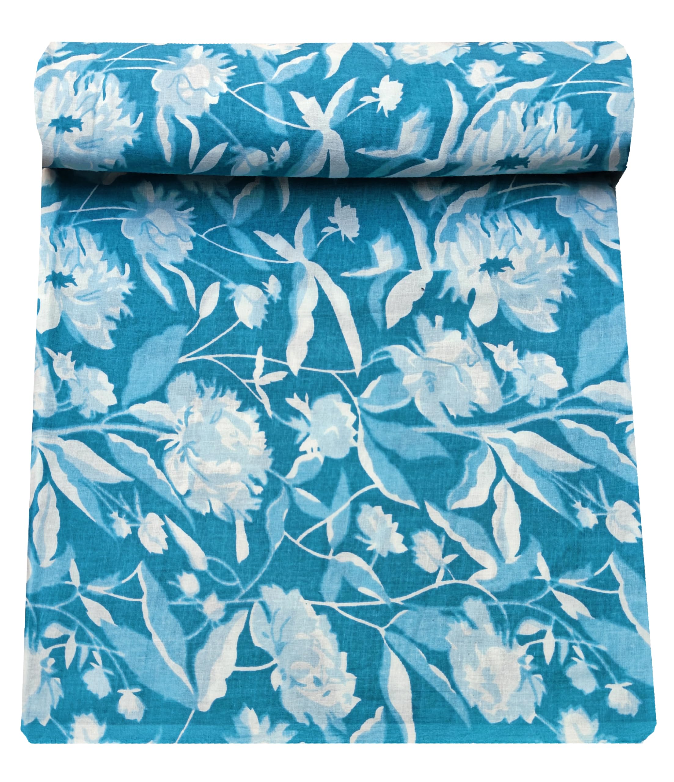 Malan Bai Printed Cotton Cloth Turquise Floral Materiel Natural Running Fabric Jaipuri Hand Block Printed Women Dress Material Kurtis Natural 43" Inches Width (3 Meter)-image-19
