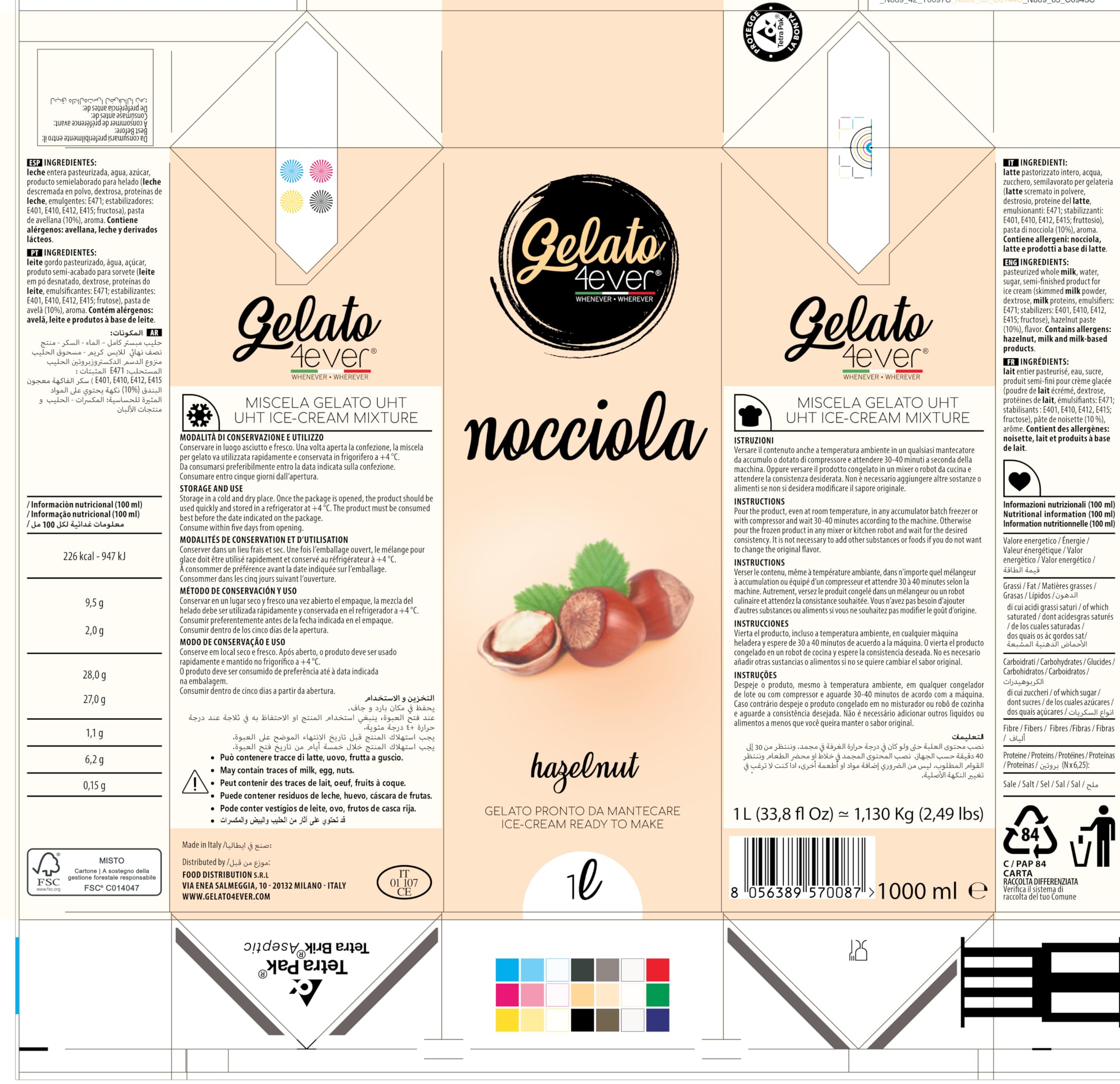 Gelato 4ever - Helado listo para mantecar - Gelato italiano UHT (Avellana) - 2