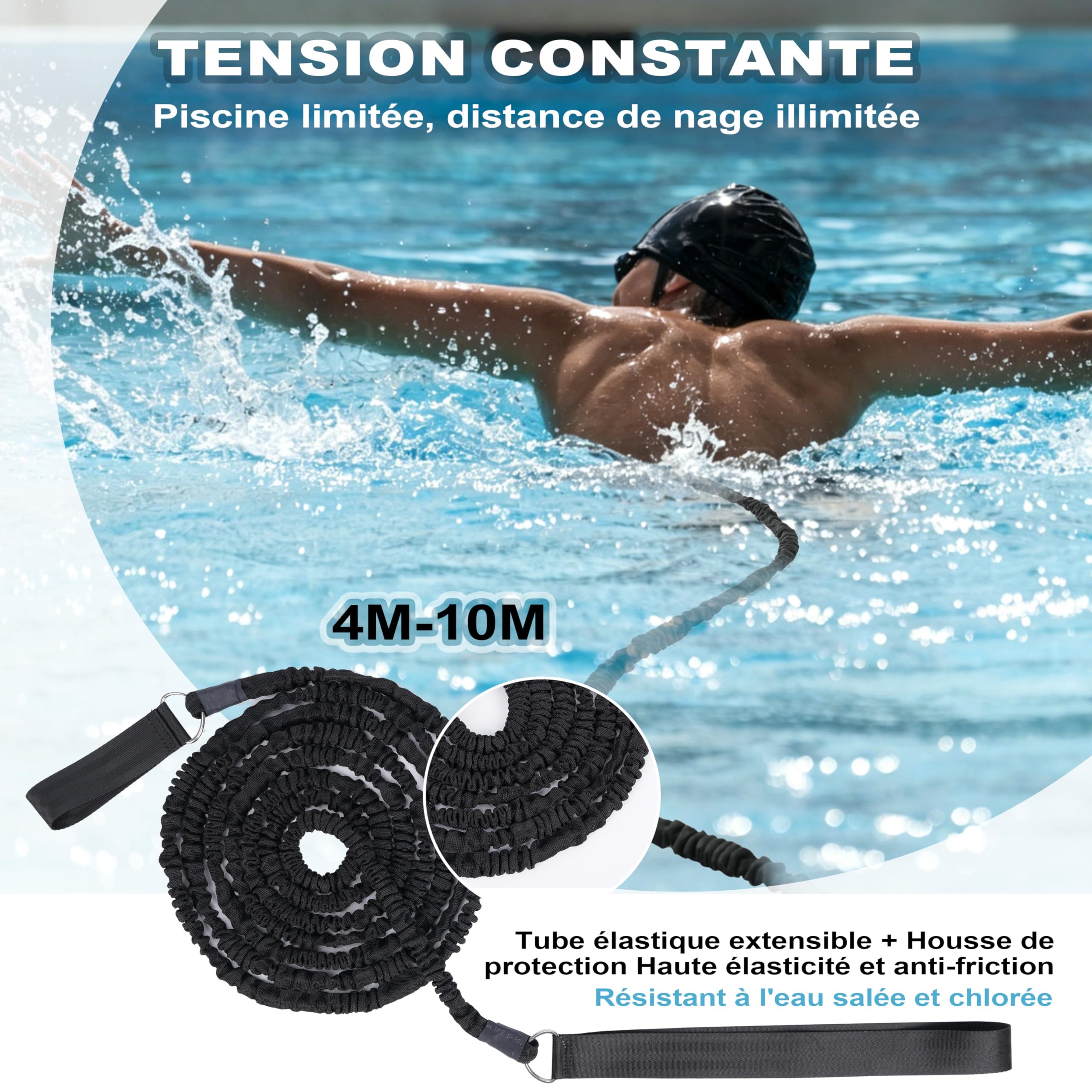 Boosteady Ceinture de Natation Réglable Large et Épaisse: Accessoire Piscine Ceinture de Flottaison 4M aux Adultes et Adolescents, Elastique de Nage Piscine pour Nage Contre Courant