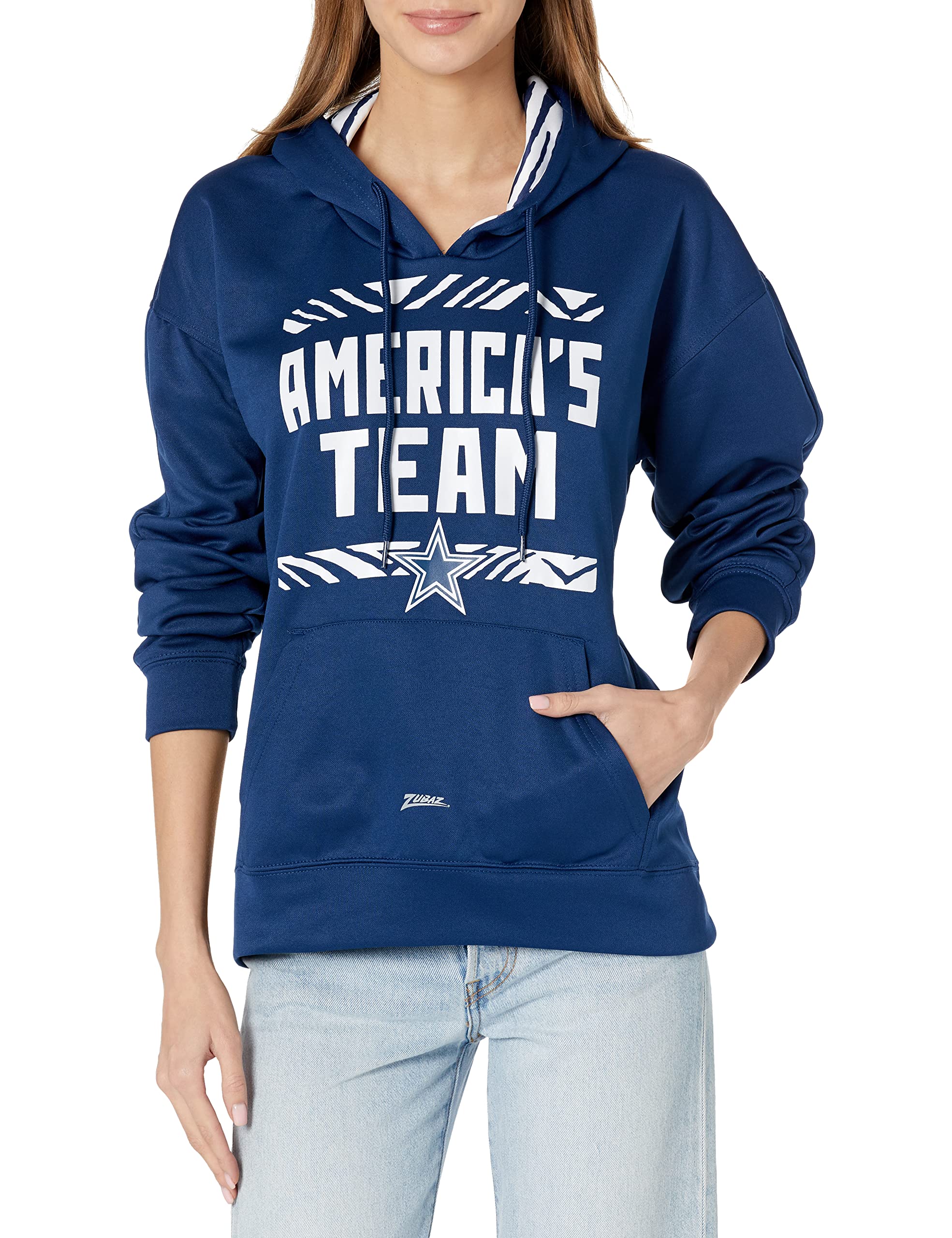 DALLAS COWBOYS WOMENS SOLID TEAM COLOR HOOD W/ 2-COLOR ZEBRA HOOD LINER