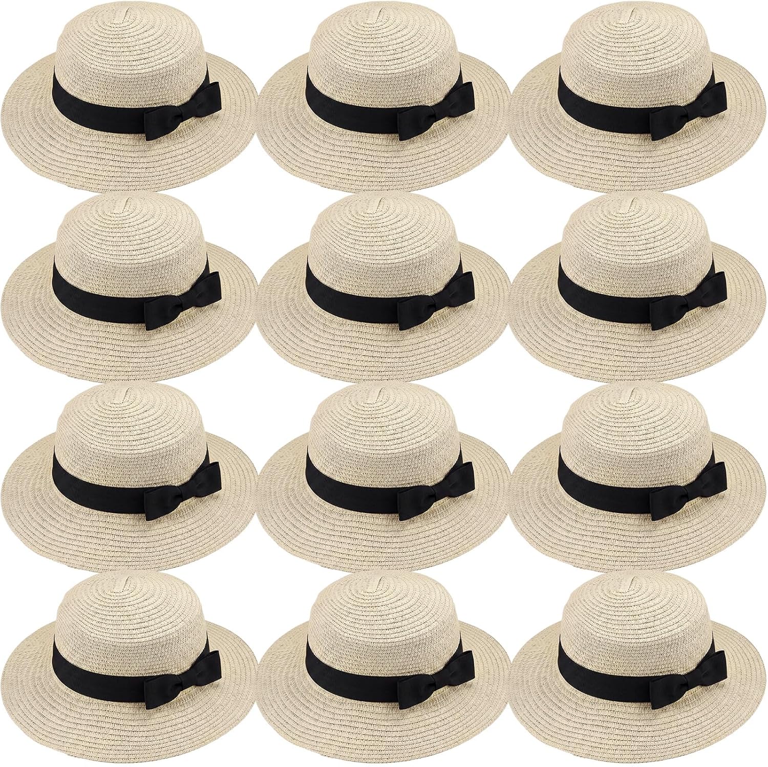 Tigeen 12 PCS Sun Hats for Women Straw Boater Hat for Beach Summer Panama Fedora Hats for Tea Party