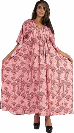 Moomaya Women Long Maxi Cover Up Printed Kimono Sleeve Night Dress Maxi Kaftan Gown Sleepwear