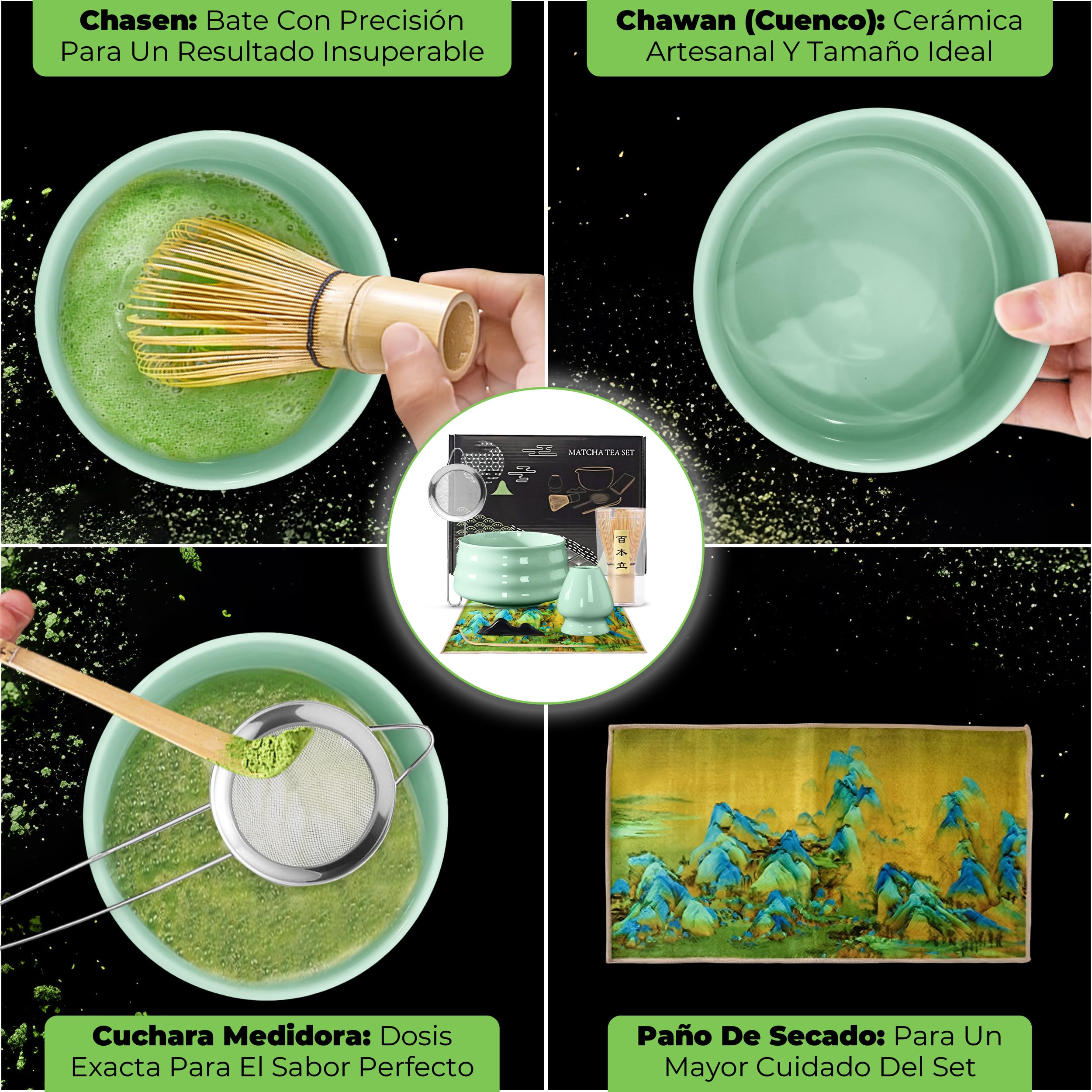 Matcha Kit Completo De 7 Piezas, Kit Matcha Japonés Con Chasen De Bambú, Cuenco Y Accesorios, Kit Te Matcha Premium, Kit Matcha Ceremonial Para Amantes Del Té Matcha Y De La Vida Sana