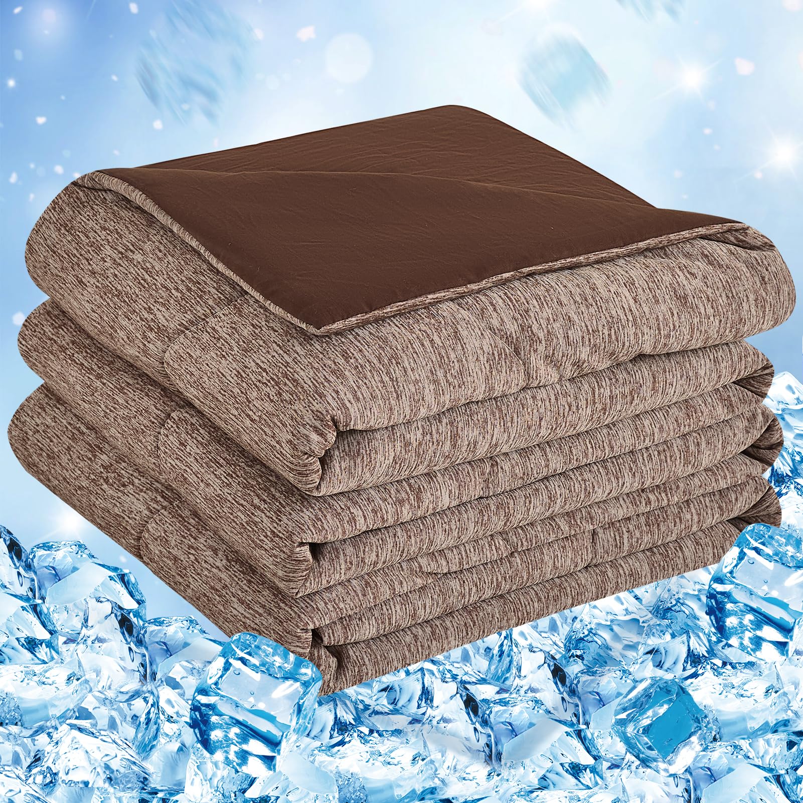 Cooling Blanket, Coverless Duvet,Ultra-Soft & Friendly, Lightweight, Breathable, Machine Washable,Cool Sleeping Summer Blanket for Night Sweats Hot Sleeper,for Bed Sofa,Double Size 213 x 228 cm,Brown