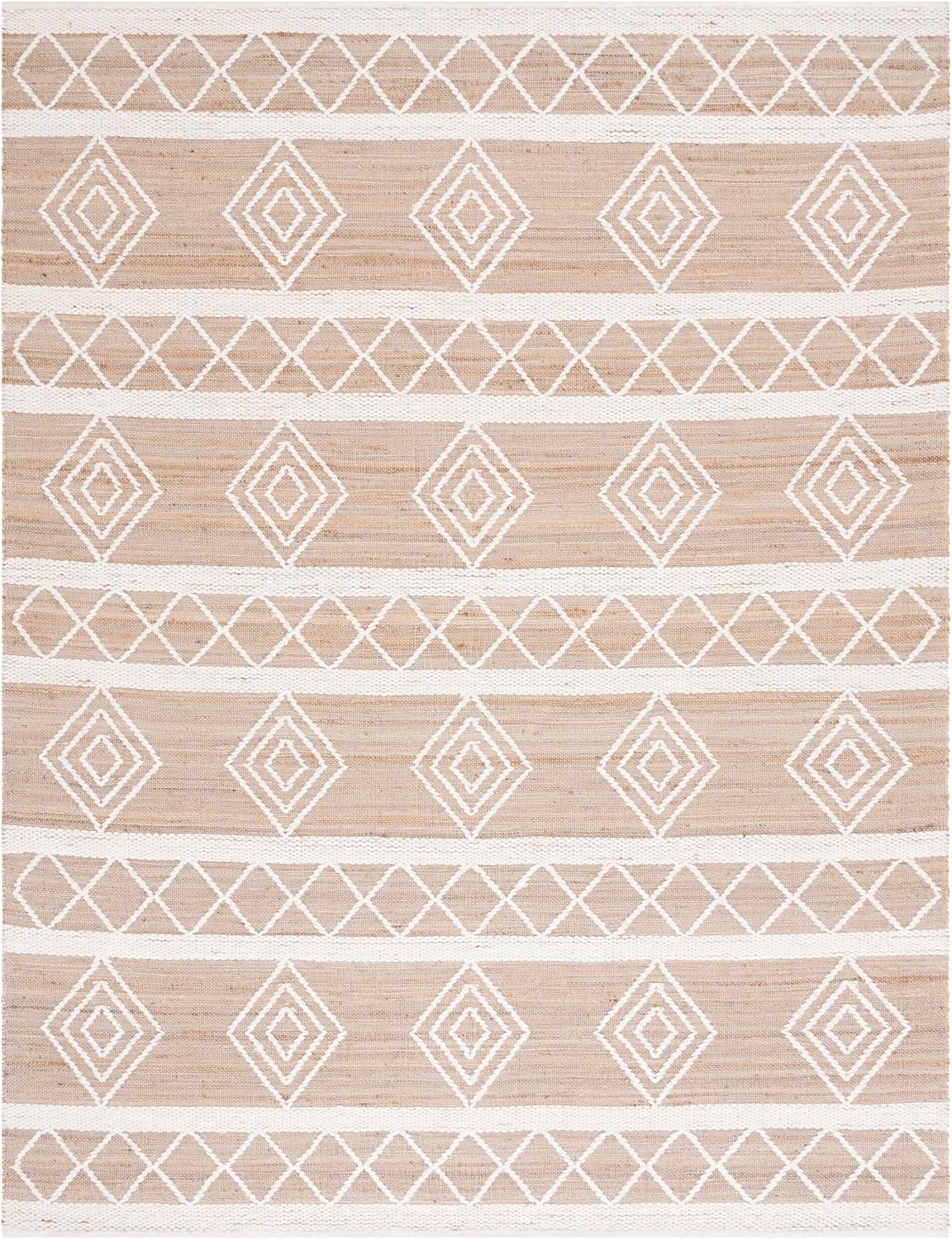 SAFAVIEH Area Rug 8x10 - Natural Fiber Collection - Large - Natural & Ivory, Handmade Wool & Jute, Rustic Farmhouse Boho Style, Ideal for Living Room, Bedroom, Dining Space (NFB276Z)