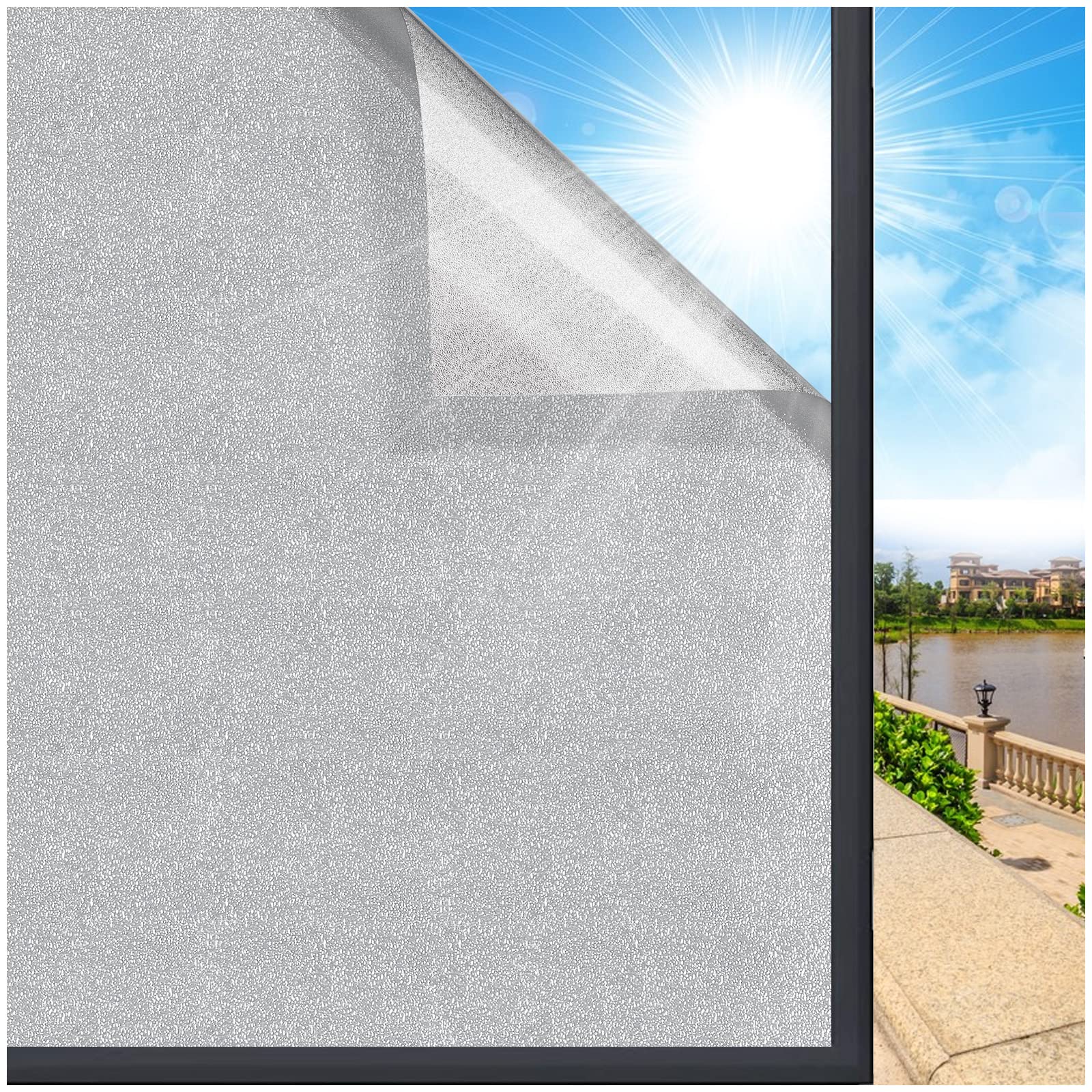 Photo 1 of 3pcks of Window Tinting Film for Home, Sun Blocking Frosted Window Privacy Film Day and Night Anti UV Heat Control Night Privacy Window Film Non-Adhesive Static Cling Home Decor (17.5 x 78.7 Inch) 17.7 x 78.7 Inches Gray