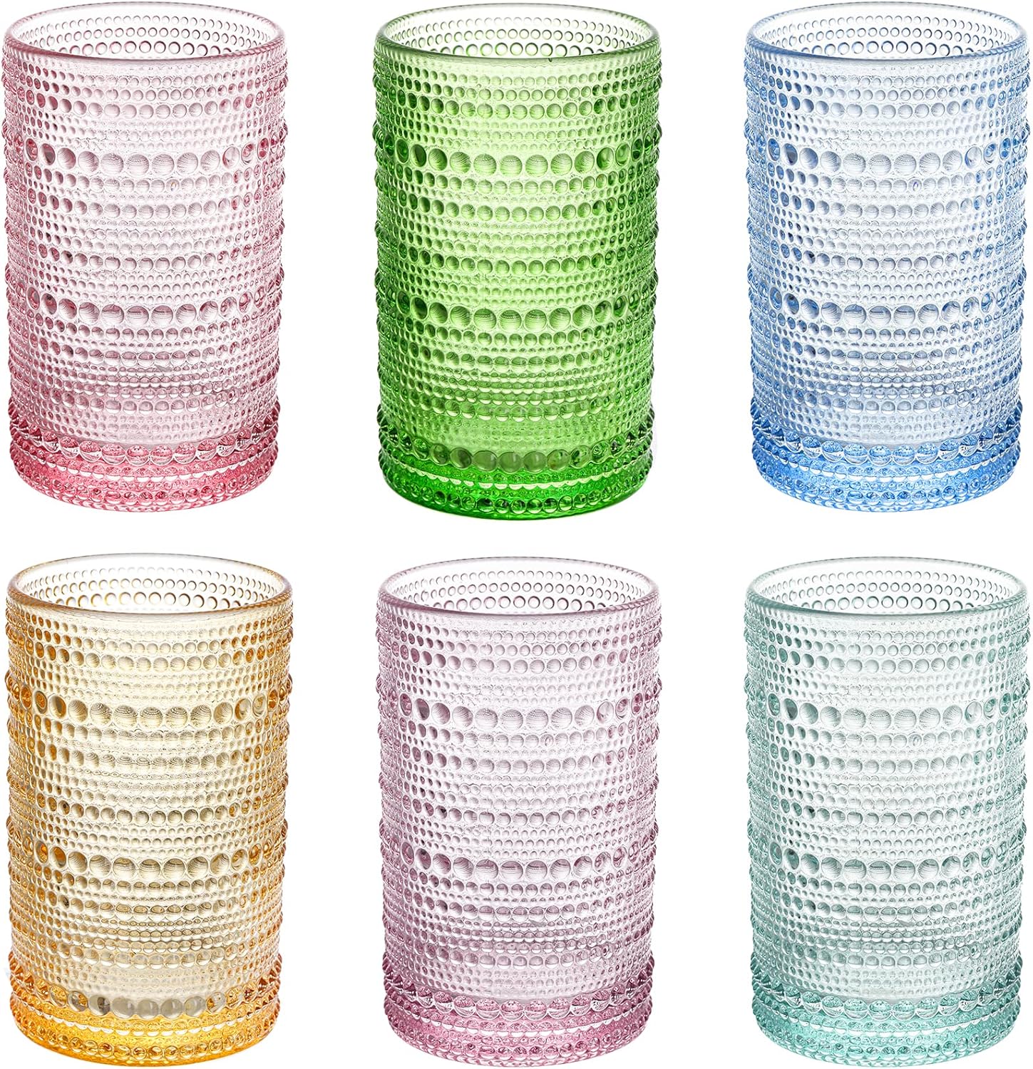 Amazon.com | ZOOFOX Set of 6 Vintage Drinking Glasses, 12 Oz Colored ...