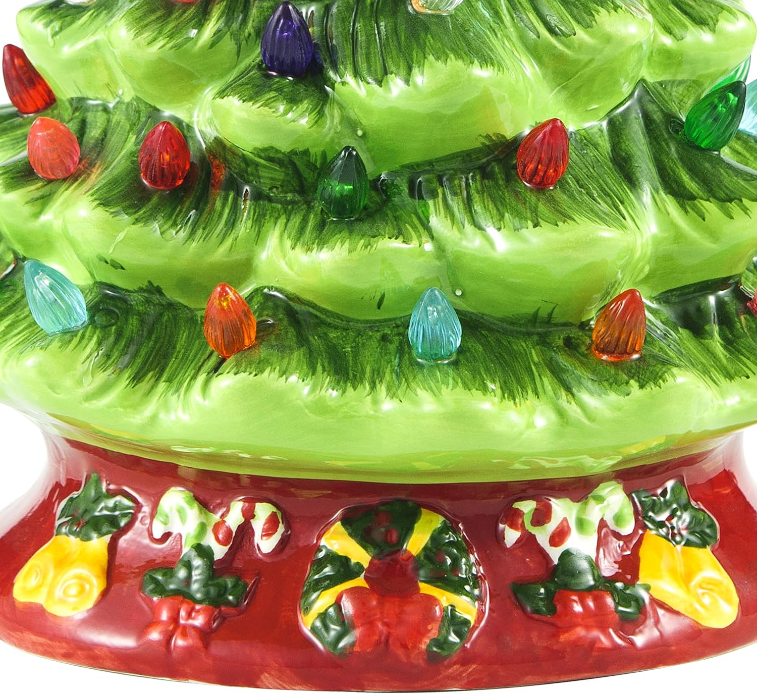 Joiedomi 15” Ceramic Christmas Tree with Red Base, Prelit Xmas Tree with Extra Red Star Topper for Home and Office Tabletop Decoration