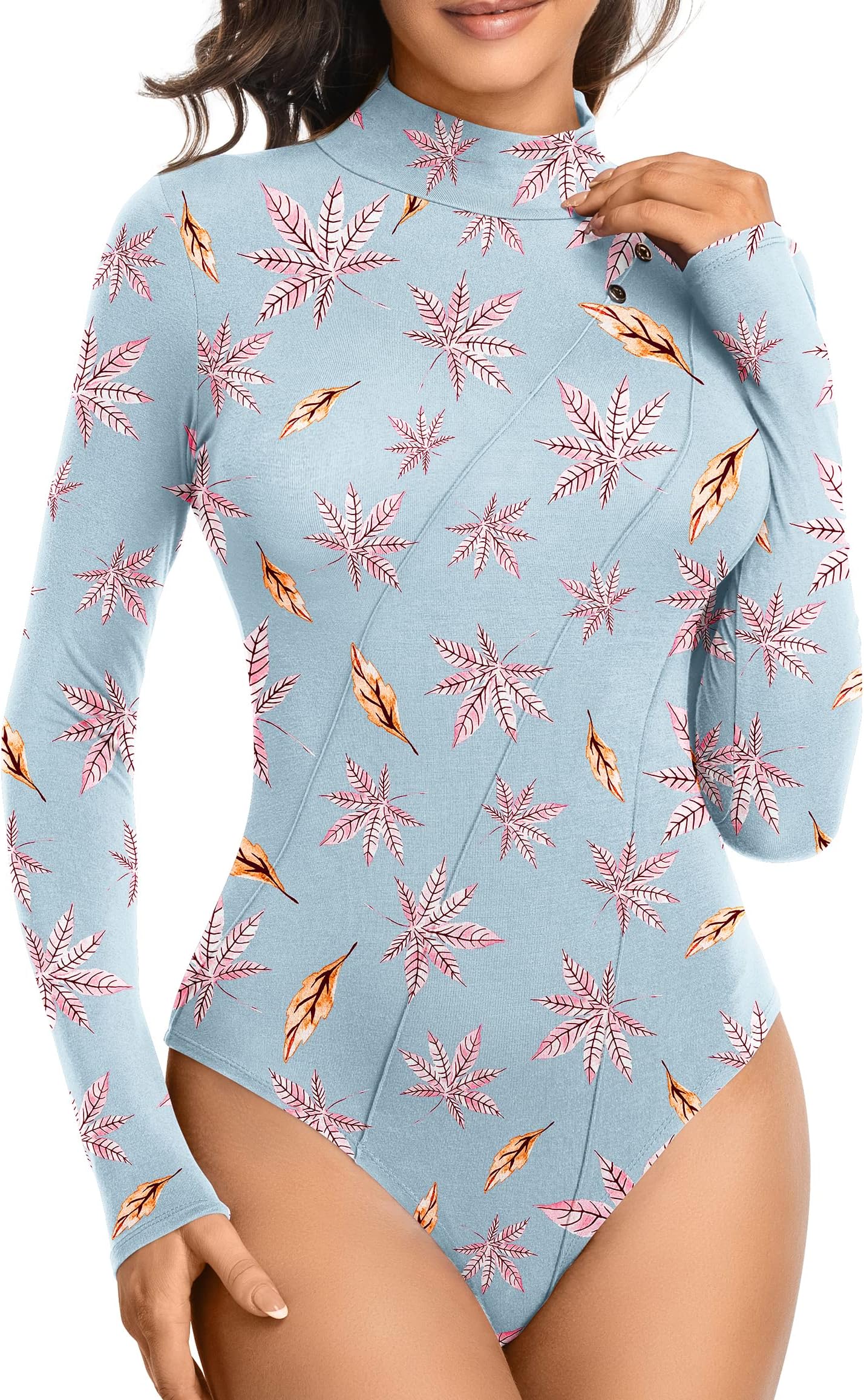DouBCQ Women's Turtleneck Leotard Long Sleeve Basic Tops Bodysuit Jumpsuits