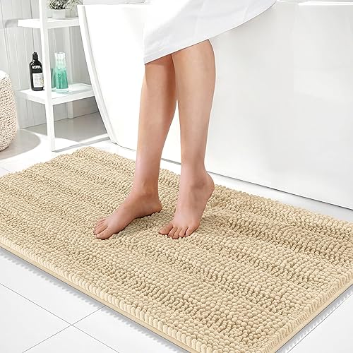 Miniatura 129 de OLANLY Tapetes de baño gruesos de felpilla a rayas de 30 x 20 pulgadas, extra suaves, absorbentes, con parte trasera de goma, se pueden lavar