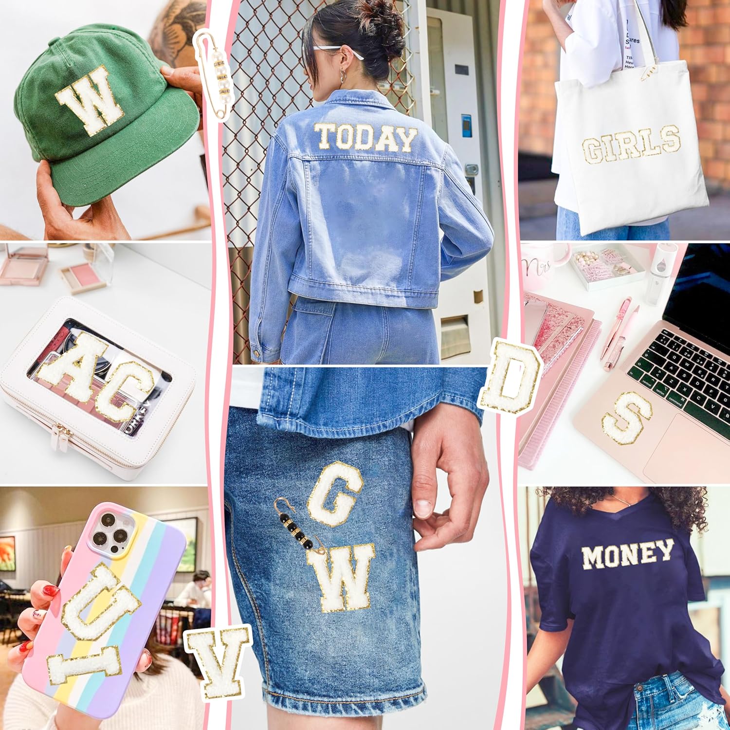 White Chenille Letters Self-Adhesive Patches: KINGSOW 52PCS Self Adhesive Varsity Iron on Letter Patches Stick on Embroidered Patch for Clothing - Image 7