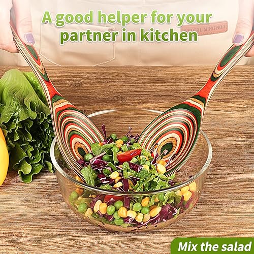 Miniatura 6 de Pinzas de ensalada, cucharas de madera, pinzas para servir, juego de utensilios de cocina de cocina de 10 pulgadas de madera de Pakka