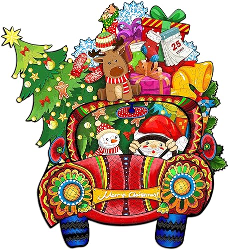 WOODBESTS Rompecabezas de madera para adultos, rompecabezas de automóvil de Navidad (L, 300 piezas, 14.9 x 13.7 pulgadas), hermosa caja de madera,
