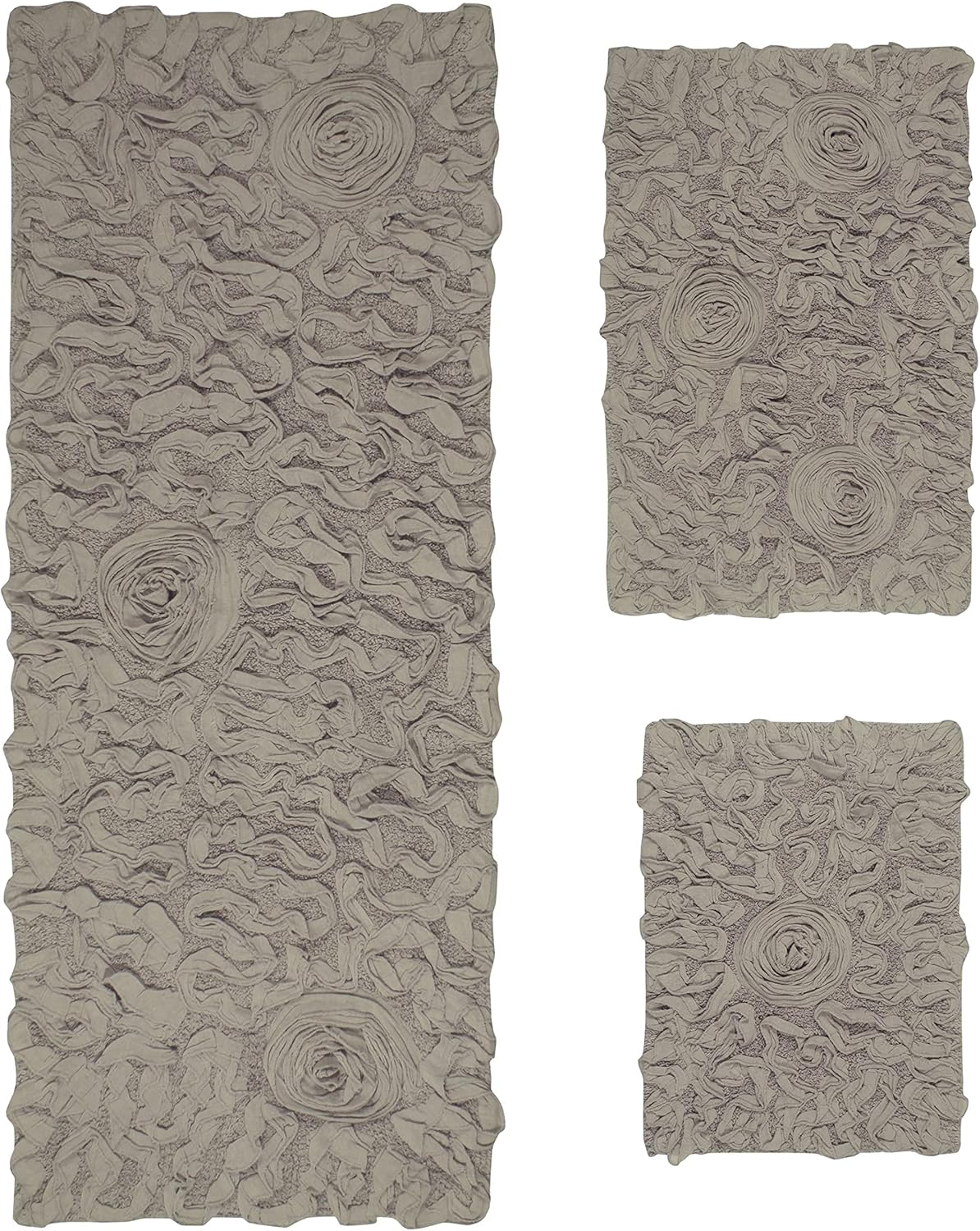 Home Weavers Bell Flower Collection 100% Cotton Tufted Bath Rugs, Extra Soft and Absorbent Bath Rugs, Non-Slip Bath Mats, Machine Washable, Bathroom Bath Mats, 3 Piece Set with Runner, Linen