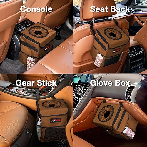Vista 42 de EPAuto Bote de basura impermeable para automóvil con tapa y bolsillos de almacenamiento, color verde camuflaje