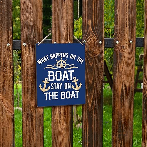 Miniatura 5 de FUGWN Letreros de madera con texto en inglés What Happens on The Boat Stay on the Boat de 8 x 10 pulgadas, decoración náutica de pared, decoración