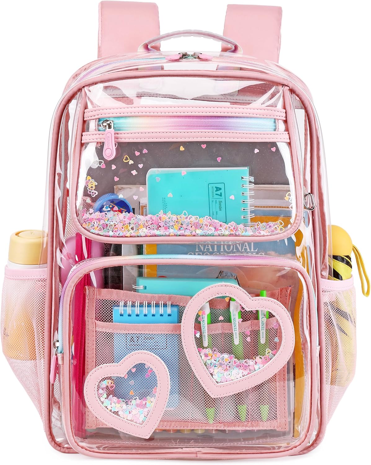 Caoroky Clear Backpack For Stadium Events - Transparent TPU School Bag For Women, Girls, Kids (Fits 14-16" Laptop)