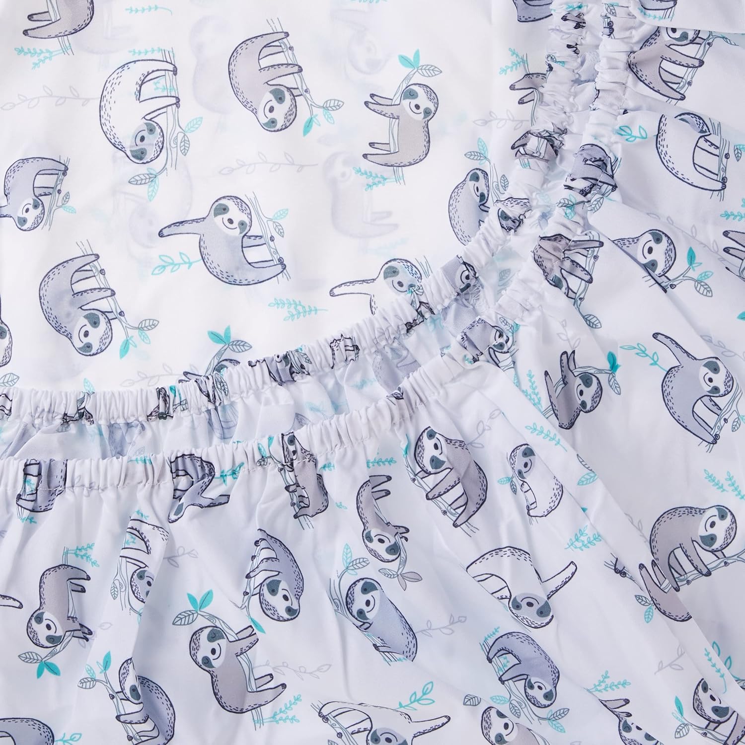 NoJo Super Soft Grey, White & Aqua Sloth Fitted Crib Sheet, Grey, White, Aqua