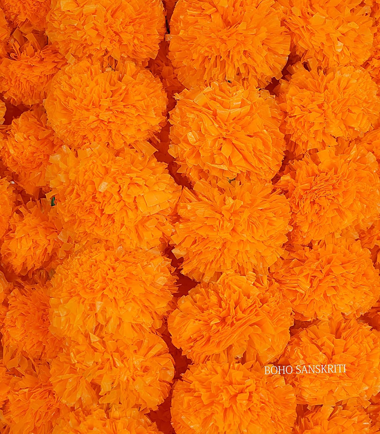 10 Mango Color Artificial Strings Marigold Flower 4.5 FEET Long for Parties Weddings Indian Theme Decorations Home Decoration Diwali Indian Festival Christmas Garland Strings Mehndi