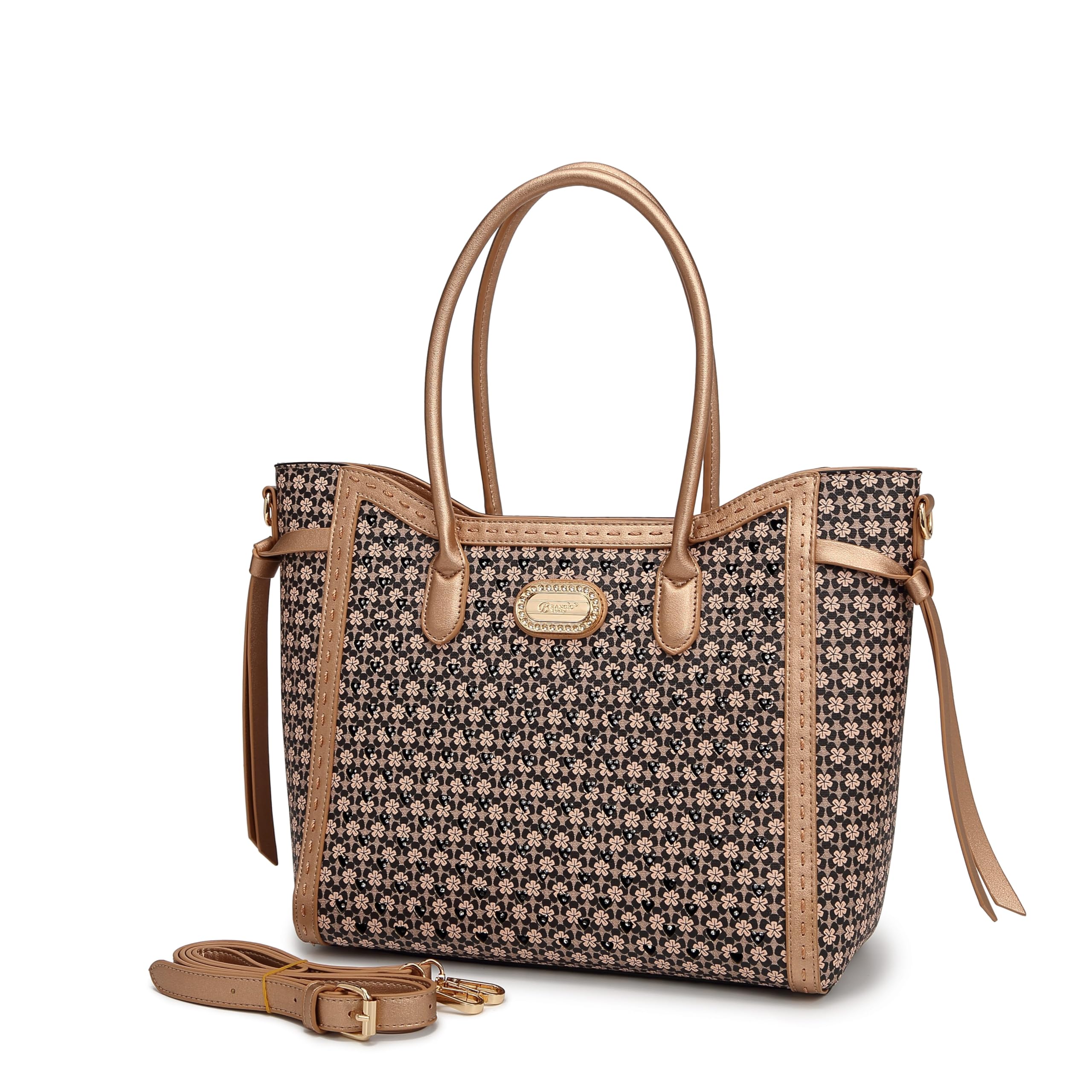 Diamond Marvel Rhinestone Top Handle Handbag|MultiPockets&Adjustable Shoulder Strap|Bling Heart Design|USA Corp Ships from LA