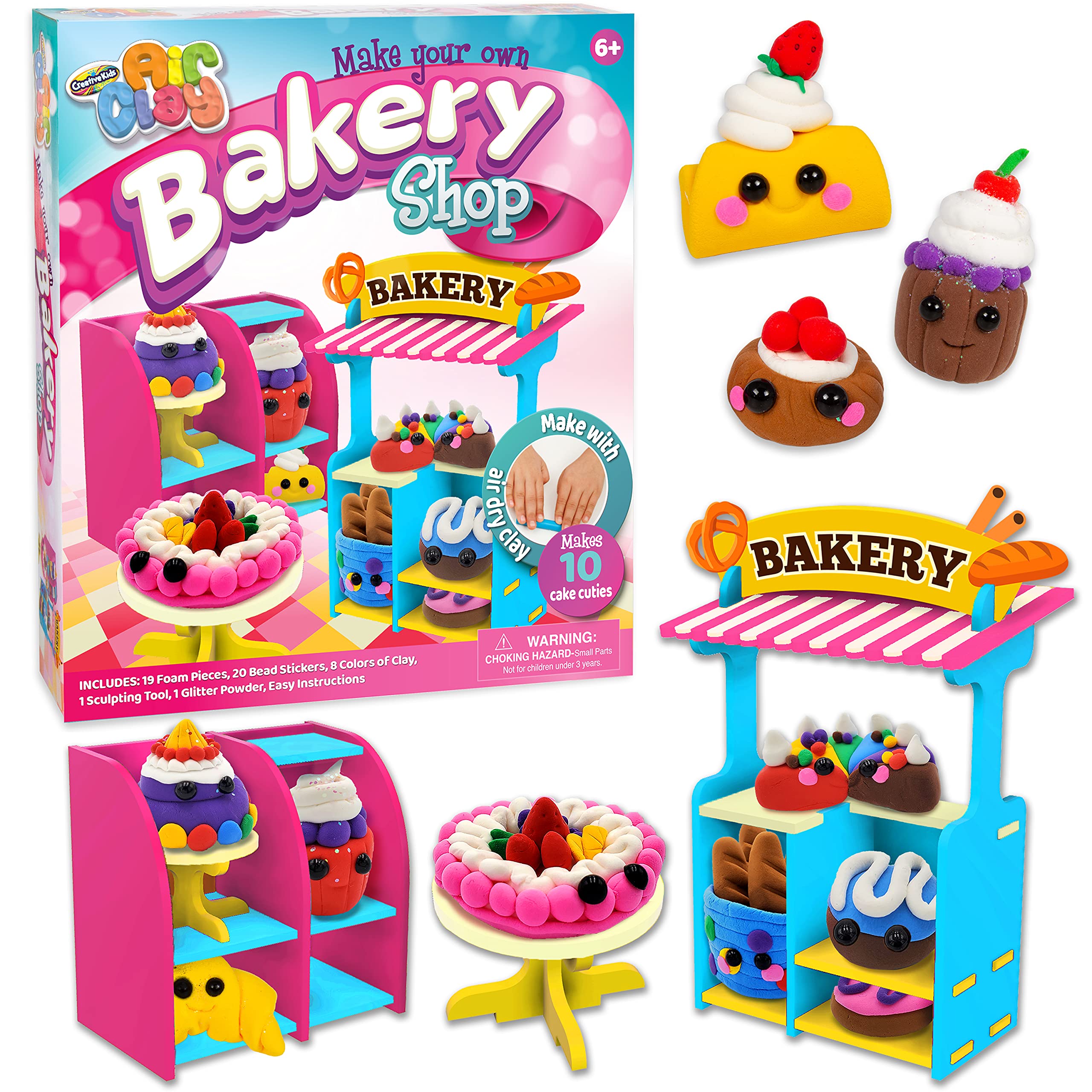 Creative Kids Air Dry Clay Mini Bakery Shop- Create 10+ Clay Cuties- Includes 8 Clay Colors, Art Supplies and Sculpting Tool - Arts & Crafts Birthday Gift for Boys and Girls 6+ Years Old
