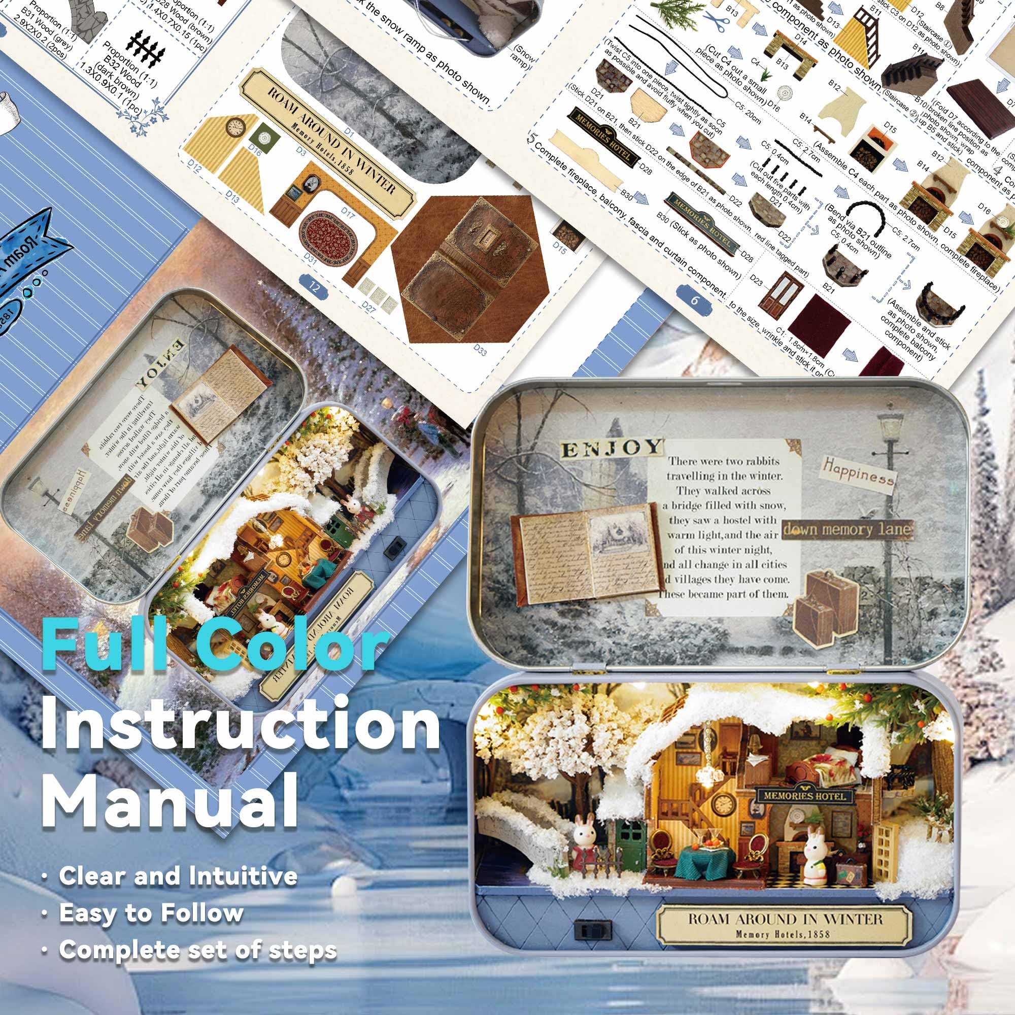 Kit de casa de muñecas en miniatura, habitación creativa con muebles y funda para regalo romántico de San Valentín (pasear en invierno) 4