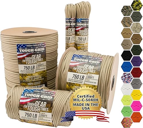 Miniatura 9 de TOUGH-GRID - Cuerda paracaídas de 340 kg, cuerda paracaídas 100% nailon Mil-Spec tipo IV utilizada por el ejército de Estados Unidos, ideal