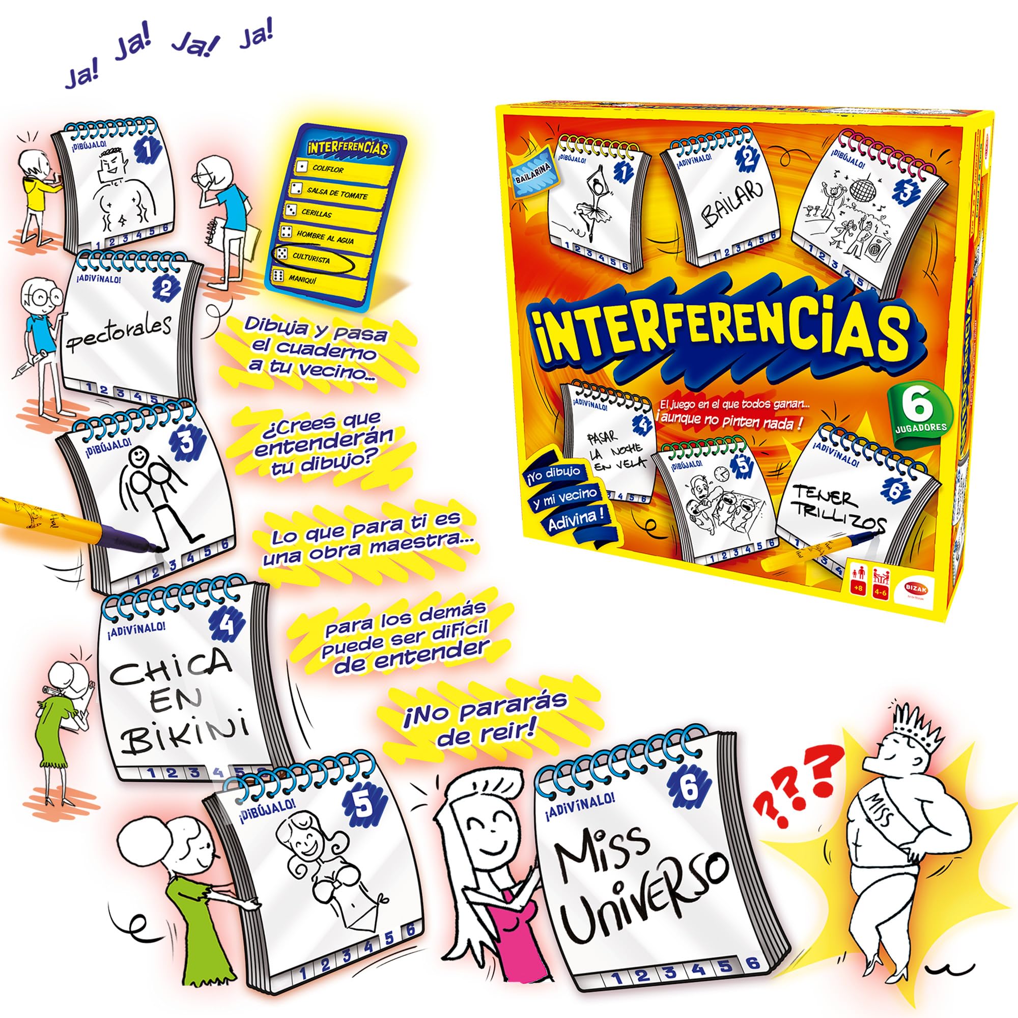 Bizak - Interferencias Juego de Mesa a Partir de 8 Años, Divertido y Rápido Juego de Dibujo de 4 a 6 Jugadores, Dibuja y Adivina los Conceptos Dibujados (64554499)