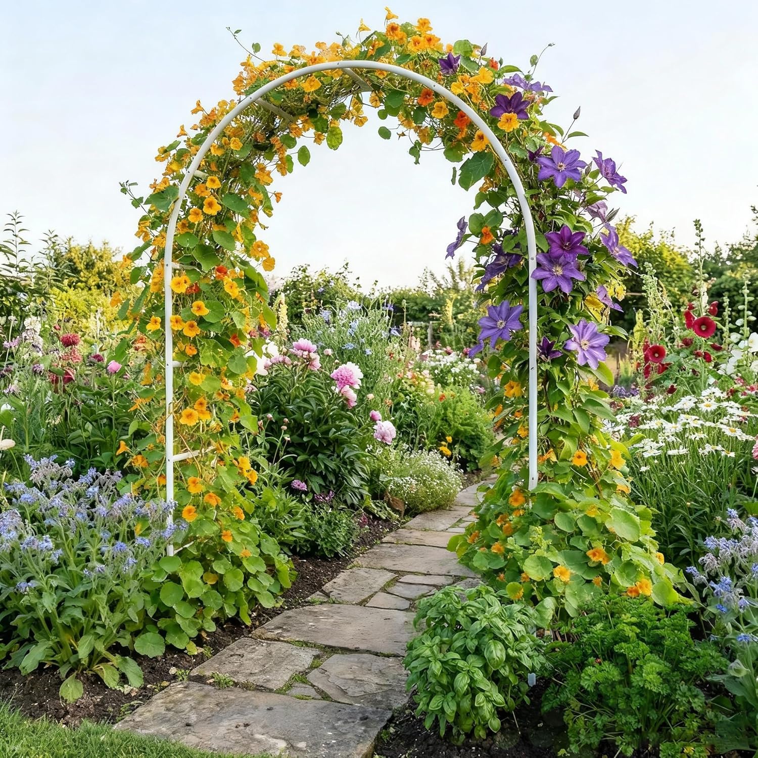 Thickened Rustproof Garden Arch Metal Trellis for Climbing Plants Outdoor, Wedding Arch Garden Arbor Frame Archway 4.9 x8.1 or 7.9 x6.7Ft Flower Arches for Bridal Party Decoration (White)