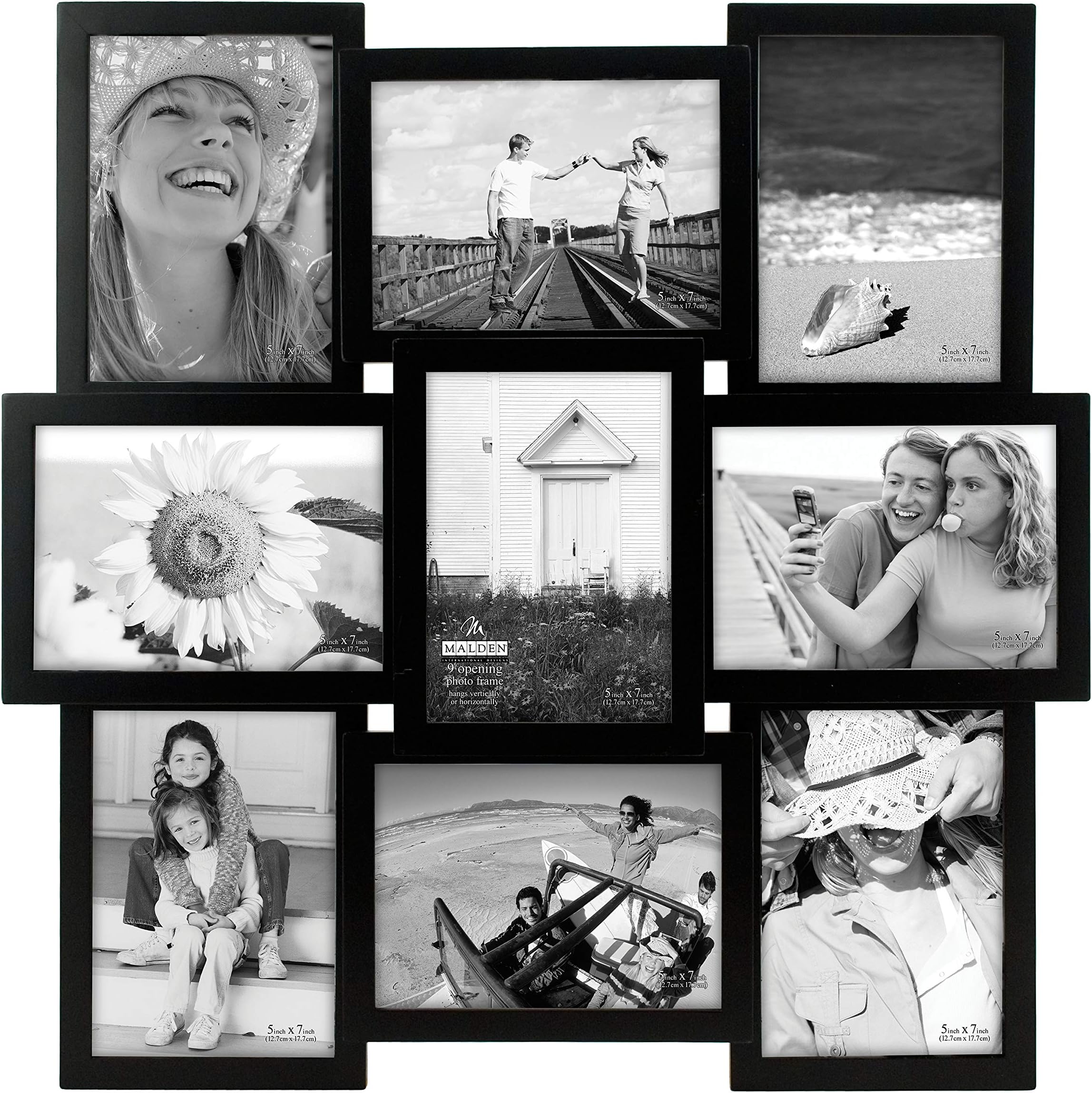 Malden International Designs 5 x 7 9-Opening Dimensional Collage Photo Wall Frame, Black
