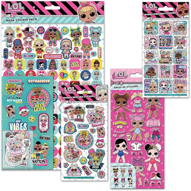 Paper Projects L.O.L. Surprise! Super Sticker Pack | Big Bundle for Scrapbooking and Decoration | Reusable on Non-Porous Surfaces,Pink/Blue,29.7cm x 21cm