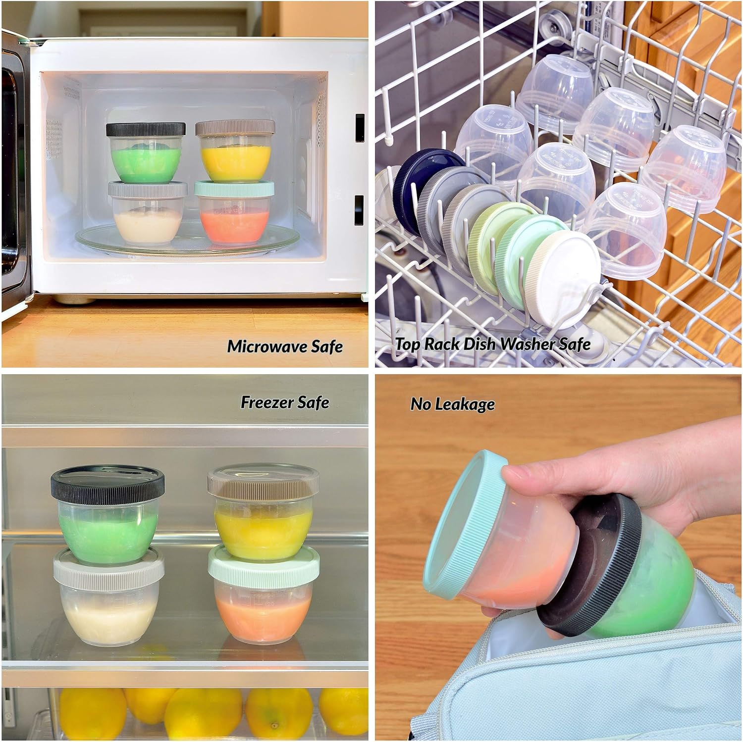 Youngever 18 Sets Baby Food Storage, 4 Ounce Plastic Baby Food Containers with Lids, 9 Urban Colors, with Lids Labels