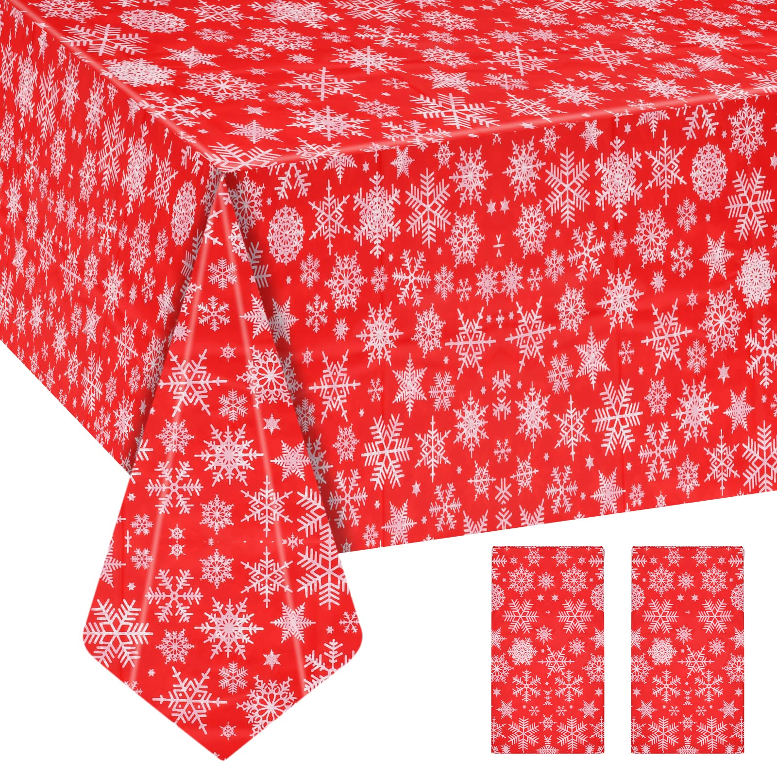 Jinlaili 2PCS Rojo Navidad Mantele, 137x274cm Cubierta de Mesa Antimanchas para Navidad, Mantel de Navidad, Mantel Navideño de Mesa Rectangular, Mantel de Comedor de Navidad para Fiesta de Navidad