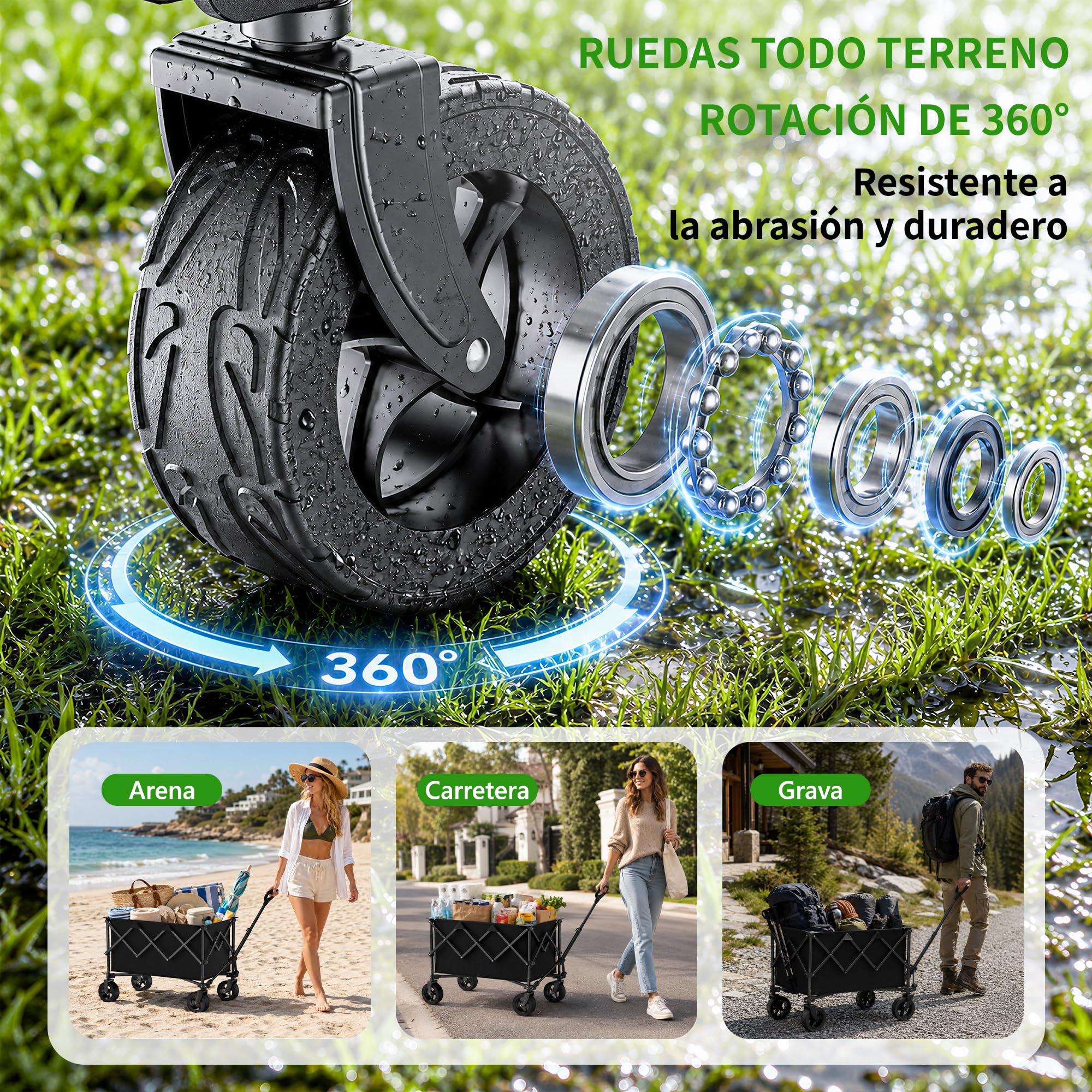 RYGEO Carrito utilitario para Festivales, Capacidad de 140 l, con Mango telescópico para jardinería, Camping, Compras y Deportes al Aire Libre