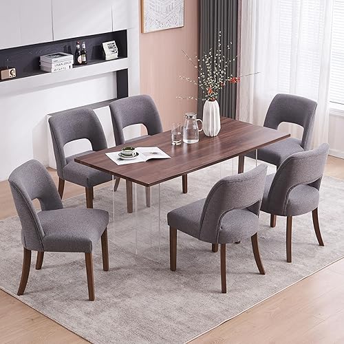 Miniatura 28 de VKNOW Juego de 6 sillas de comedor de madera, sillas de comedor tapizadas en tela modernas, sillas de cocina, silla de comedor de granja para cocina
