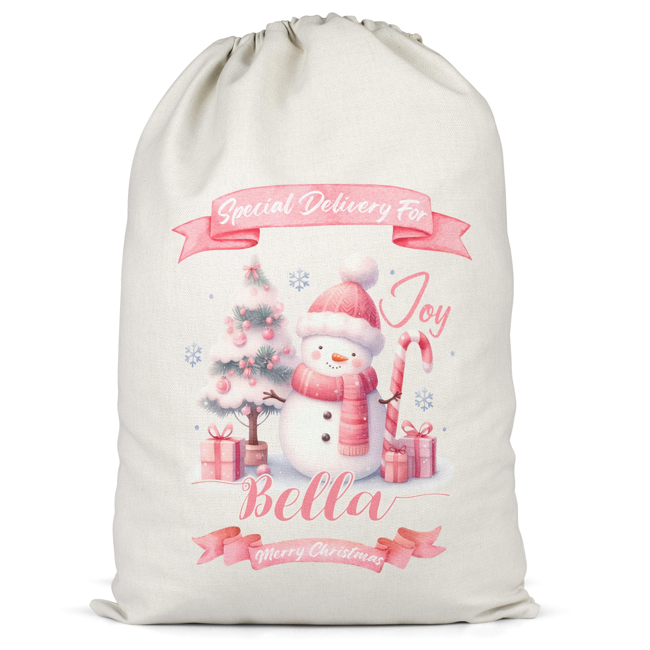 Purple Print House Personalised Special Delivery Present Sack For Girls Christmas Xmas Snowman Festive Gift Bag, XL, Design 8