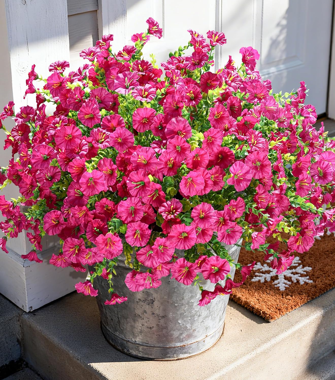 Artificial Flowers Fake Plants for Outdoors Decoration, 12 Bundles Silk Morning Glory with Eucalyptus Realistic UV Resistant Fuchsia Faux Flowers for Outside Planter Yard Patio Garden Home Indoor Urn - Image 9