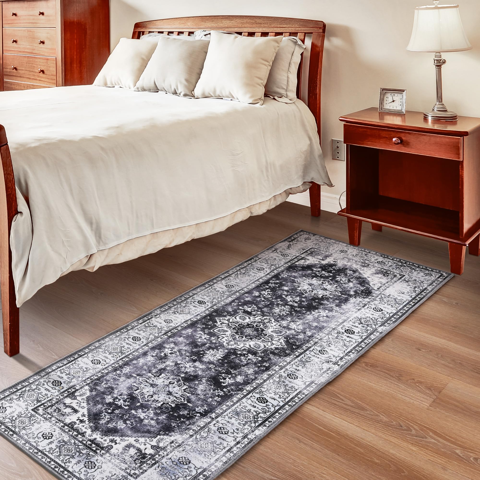 ST. BRIDGE Area Runner Rug 2x6, Washable Rug Runner for Hallway Entryway Bedroom, Non-Slip Kitchen Bathroom Laundry Rugs Runner, Colorful Accent Rug Floor Carpet for Indoor Bedside, Black/Blue