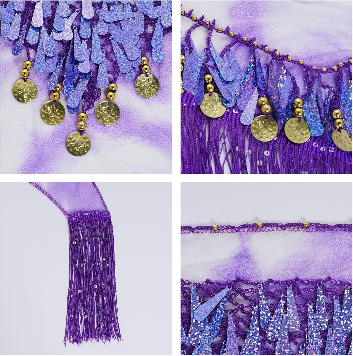 Belly Dance Hip Scarf Tassels Sequins Triangle Wrap Skirt with Coins Belly Dance Performance Costume Festival Skirt - Image 3