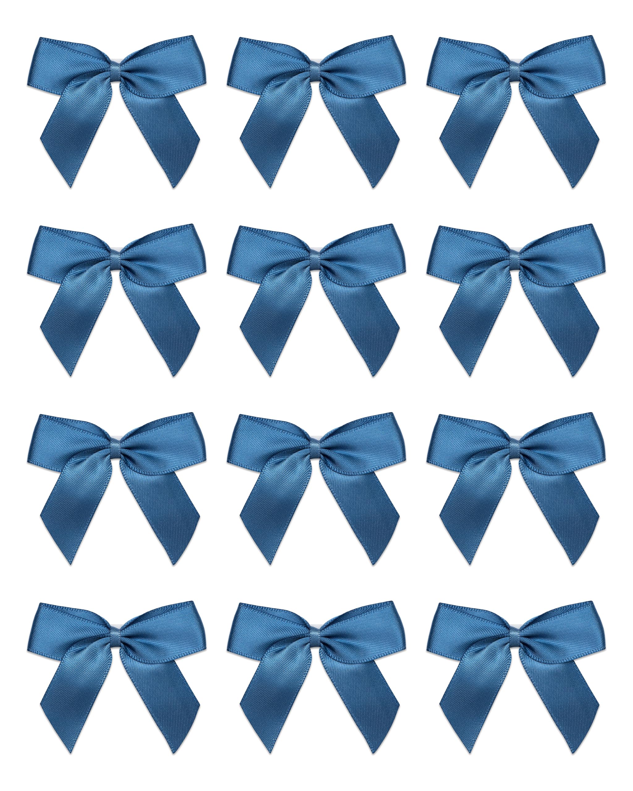 Italian Options Small Satin Ribbon Bows, Self Adhesive Bow Decorations for Crafts, Gift Wrap, Hampers, Hair Bows, Wedding Stationery, Floristry, Christmas, Cakes, Crafting, Smoke Blue, 24 Pack, 5 cm