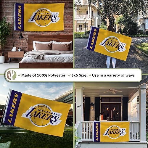 Miniatura 3 de Bandera de Los Angeles Lakers NBA National Basketball Association 100% poliéster para interiores y exteriores, 3 pies x 5 pies, banderas del equipo