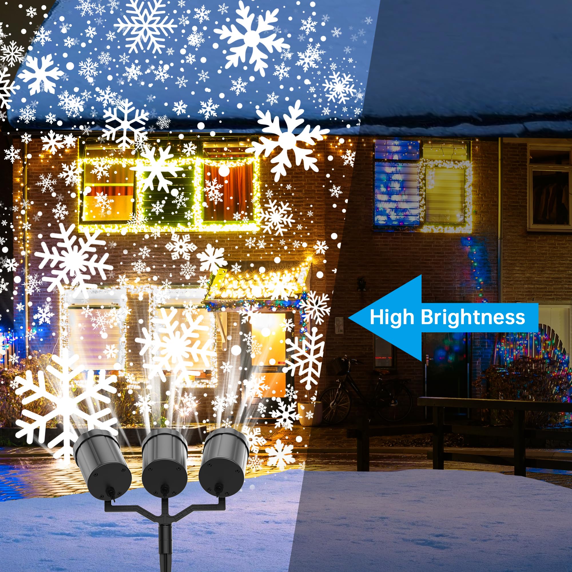 GUSODOR - Proiettore di luci natalizie per esterni, proiettore di fiocchi di neve aggiornato IP65, impermeabile, luci a LED per interni ed esterni, decorazione natalizia, vacanze, decorazione da