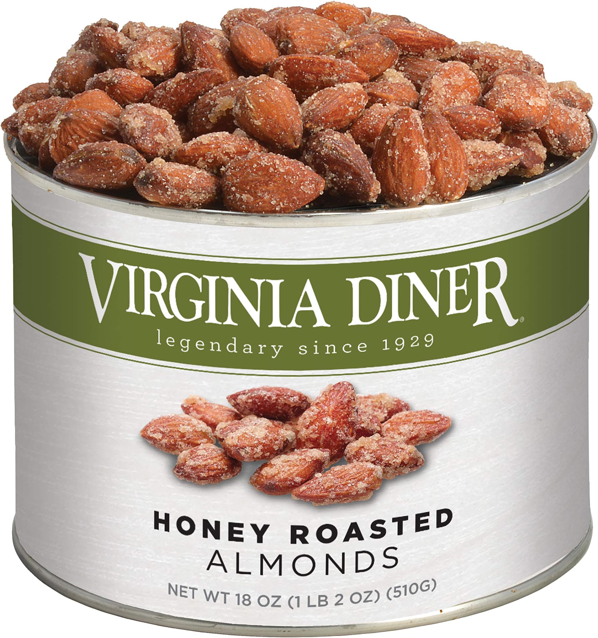 Virginia Diner Premium Natural Honey Roasted Almonds, Sweet & Salty Gourmet Snack in Gift Tin 1.12 Pound (Pack of 1)