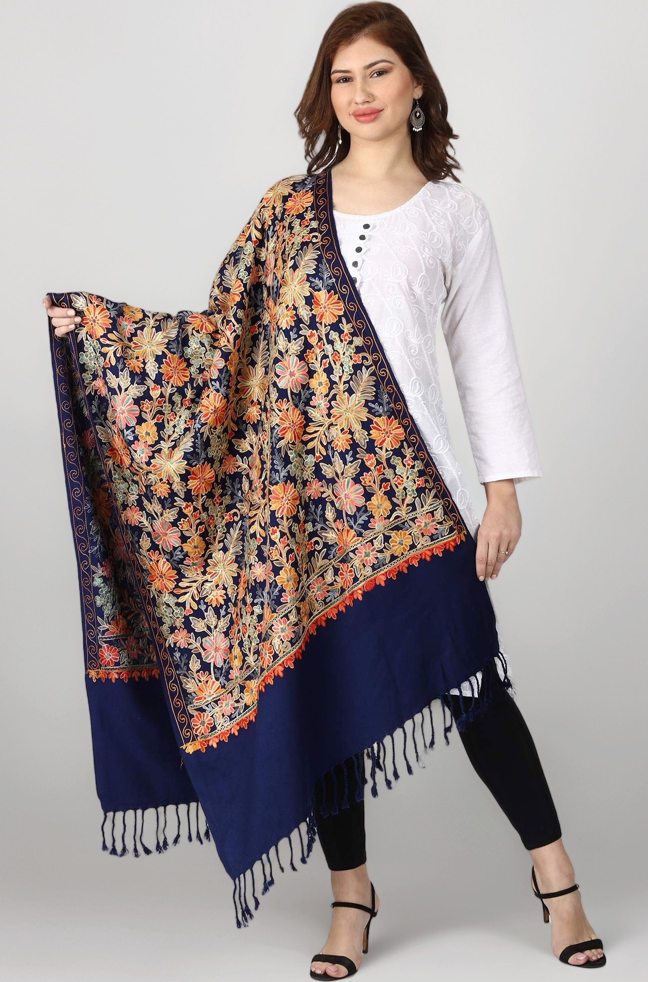 SWI WITH LABEL Women's Kashmiri Aari Embroidered Wool Stole