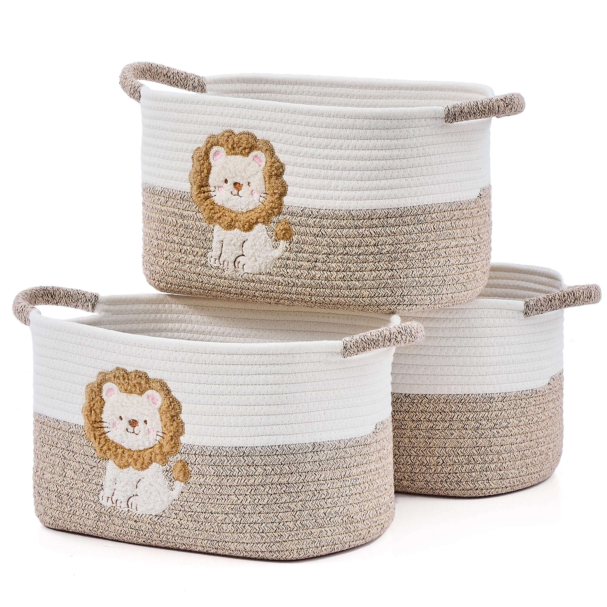 Storage Baskets for Shelves, 3 Pack Woven Cotton Rope Baskets