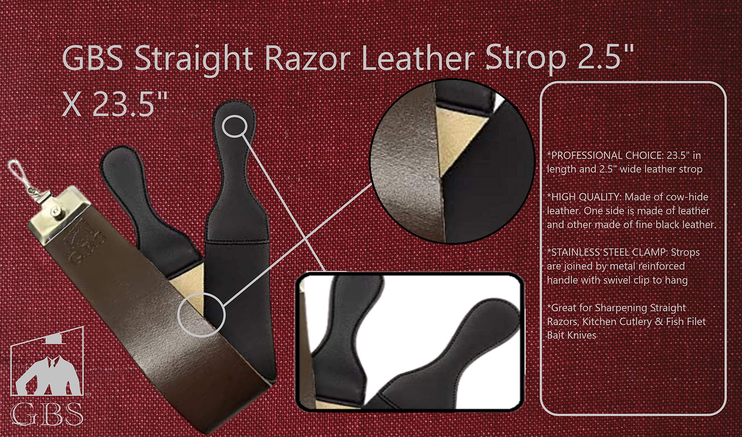 Buy G.B.S Straight Razor Leather Strop Sharpening Strap 2.5" X 23.5