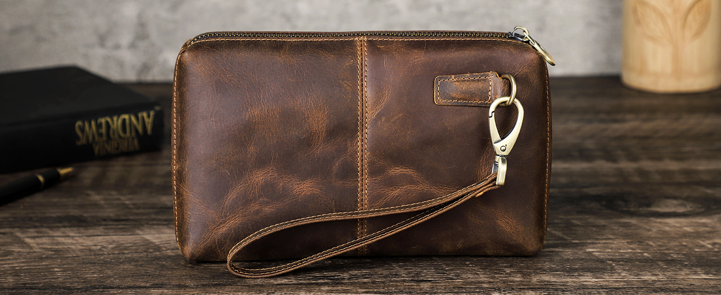 Contacts Mens Genuine Leather Credit Card Zipper Pocket