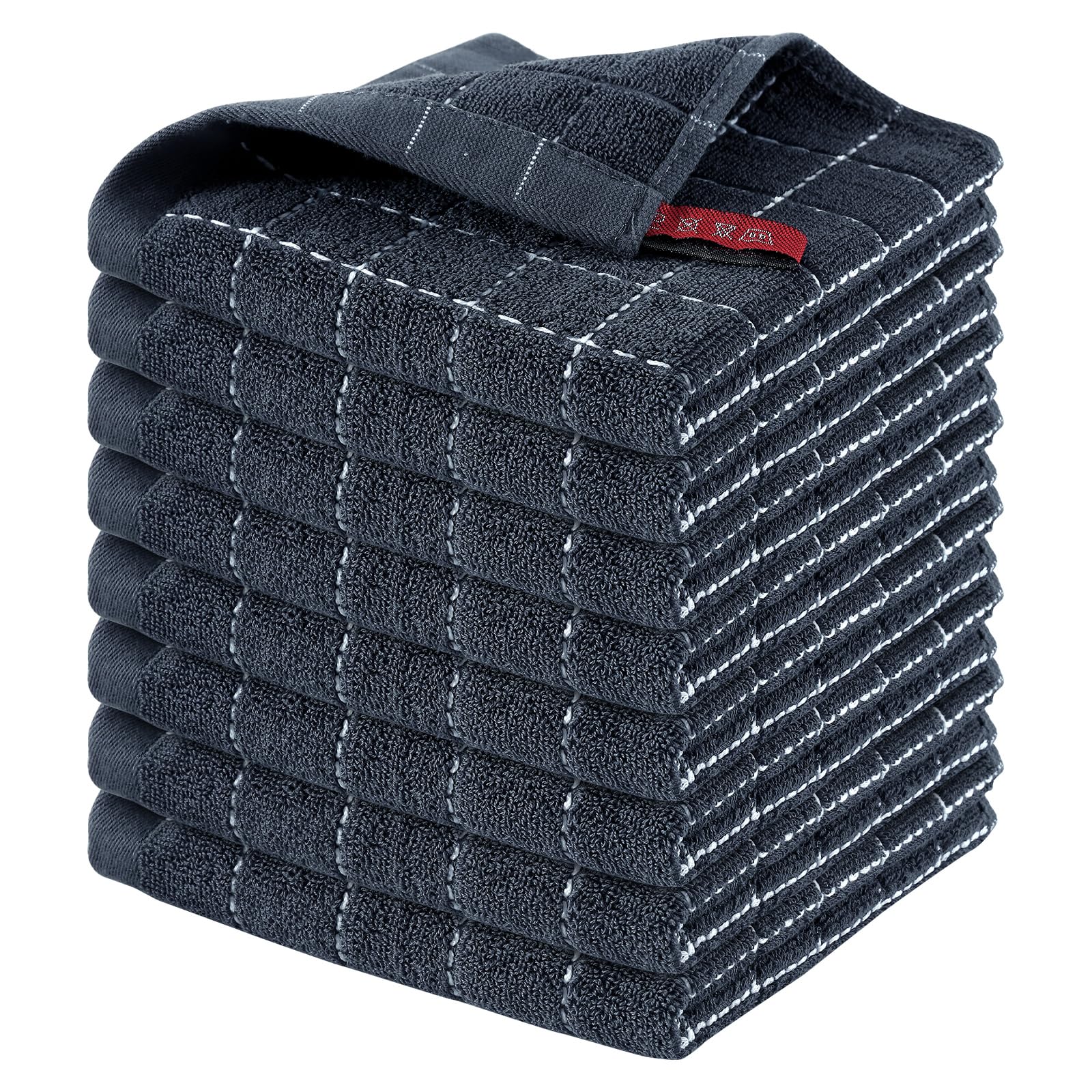 Homaxy 100% Cotton Terry Kitchen Dish Cloths, 8 Pack, Dark Grey | Ultra Soft and Absorbent, Suitable for Drying and Washing Dishes